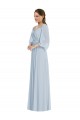 Desconto Vidro Marinho Linha A Fora do Ombro Mangas Bispo, Mangas Bufantes Comprimento Chão Vestidos de Madrinha / Vestidos de Noite
