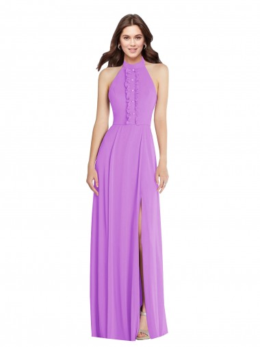 Desconto Violeta Linha A Cabeçada Sem Mangas Comprimento Chão Vestidos de Madrinha / Vestidos de Noite