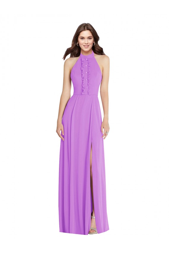 Desconto Violeta Linha A Cabeçada Sem Mangas Comprimento Chão Vestidos de Madrinha / Vestidos de Noite