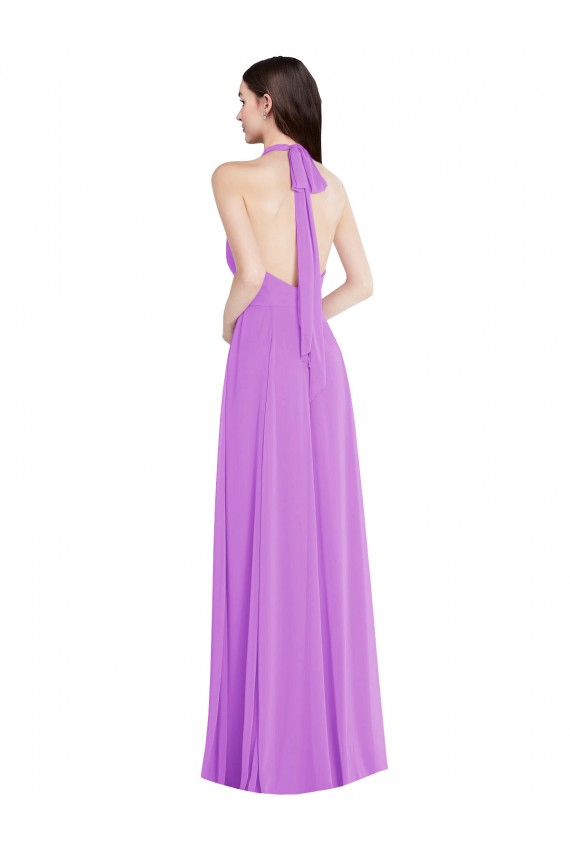 Desconto Violeta Linha A Cabeçada Sem Mangas Comprimento Chão Vestidos de Madrinha / Vestidos de Noite