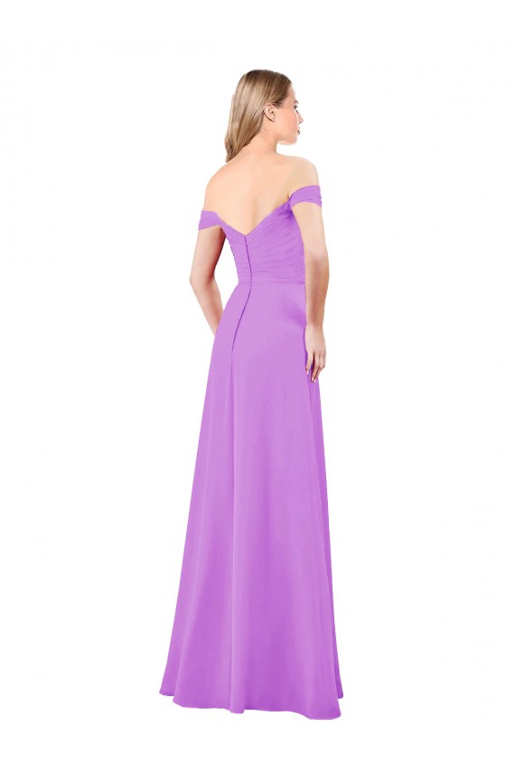 Desconto Violeta Linha A Fora do Ombro Sem Mangas Comprimento Chão Vestidos de Madrinha