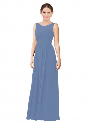 Desconto Windsor Azul Bainha Decote Ilusão Sem Mangas Comprimento Chão Vestidos de Madrinha