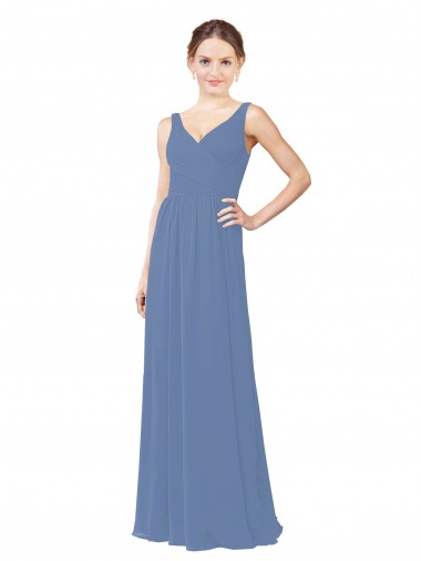 Desconto Windsor Azul Bainha Decote V Sem Mangas Comprimento Chão Vestidos de Madrinha