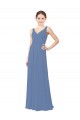 Desconto Windsor Azul Bainha Decote V Sem Mangas Comprimento Chão Vestidos de Madrinha