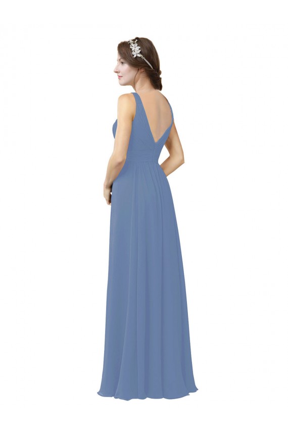 Desconto Windsor Azul Bainha Decote V Sem Mangas Comprimento Chão Vestidos de Madrinha