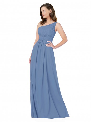 Desconto Windsor Azul Bainha Um Ombro Sem Mangas Comprimento Chão Vestidos de Madrinha