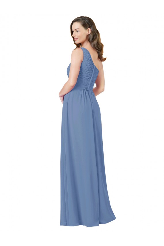Desconto Windsor Azul Bainha Um Ombro Sem Mangas Comprimento Chão Vestidos de Madrinha