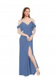 Desconto Windsor Azul Linha A Fora do Ombro Sem Mangas Comprimento Chão Vestidos de Madrinha