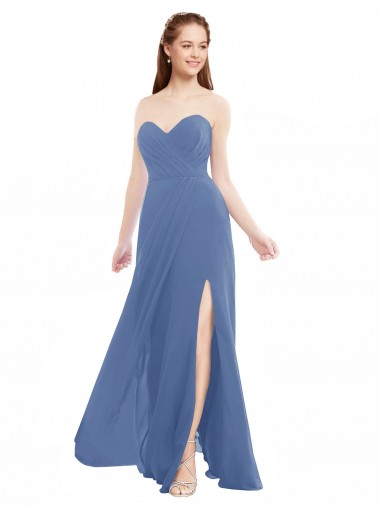 Desconto Windsor Azul Linha A Amor Sem Mangas Comprimento Chão Vestidos de Madrinha