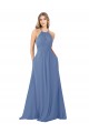 Desconto Windsor Azul Linha A Decote Alto Sem Mangas Comprimento Chão Vestidos de Madrinha