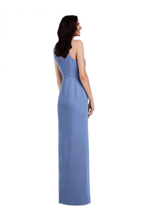 Desconto Windsor Azul Linha A Decote Joia Sem Mangas Comprimento Chão Vestidos de Madrinha