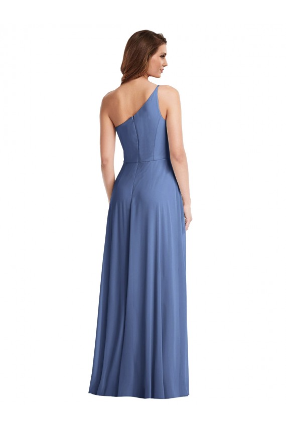 Desconto Windsor Azul Linha A Um Ombro Sem Mangas Comprimento Chão Vestidos de Madrinha / Vestidos de Noite